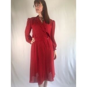 Vintage 80s KH II Red and Black Midi Dress